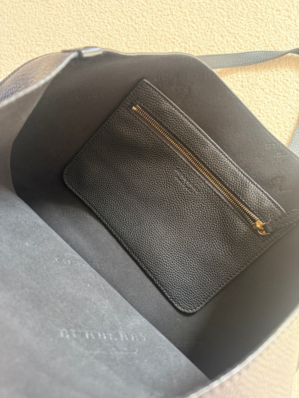 Burberry Black Pebbled Leather Logo Tote - Picture 4 of 4